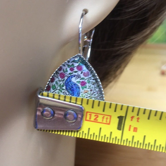 Peacock Cabochon Earrings Latch Back - Picture 6 of 8